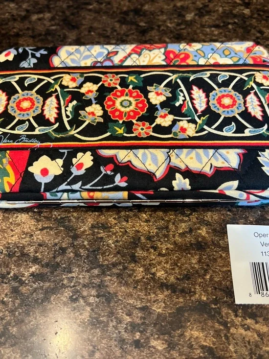 Vera Bradley Opera Versailles Wallet / Clutch Black With Red Blue Cream Floral