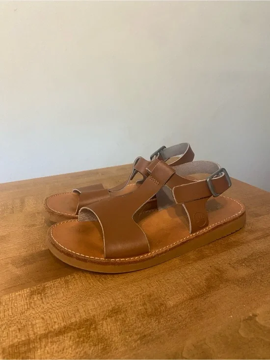 Freshly Picked Girls Brown Leather Open-Toe Buckle Sandals