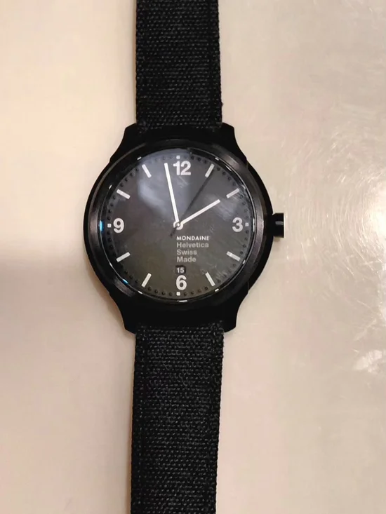 Mondaine Helvetica Black Watch with Textile Strap Extra Strap