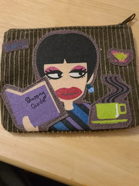 Buxton Corduroy Pouch with Lady, Purple & Green Accents