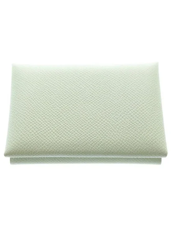 Hermes Calvi Duo Epsom Leather Compact Wallet Bifold Silver Light Green