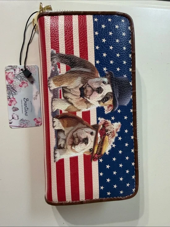 Brentano  Patriotic Bulldog Print Zip Wallet – Red, White & Blue