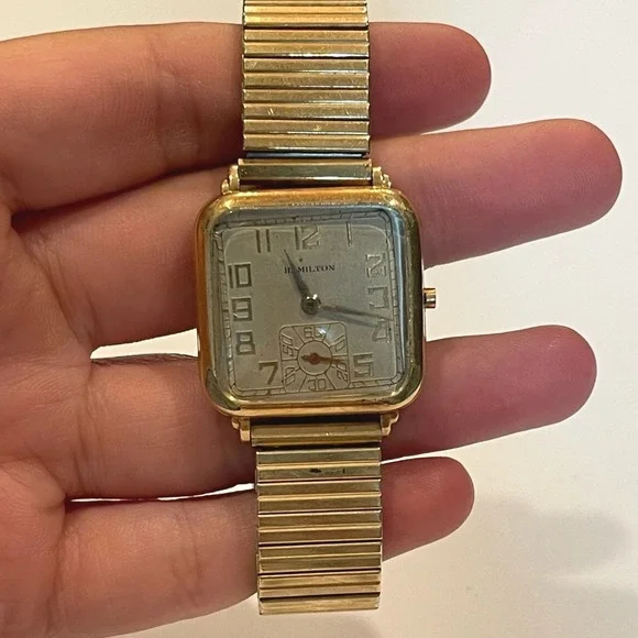 Vintage Hamilton Square Gold Tone Manual Wind Watch Speidel Expansion Band