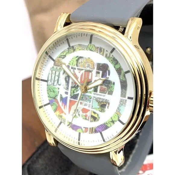 Marvel Avengers Men's Watch Quartz Gold Case Gray Rubber Band 44mm
