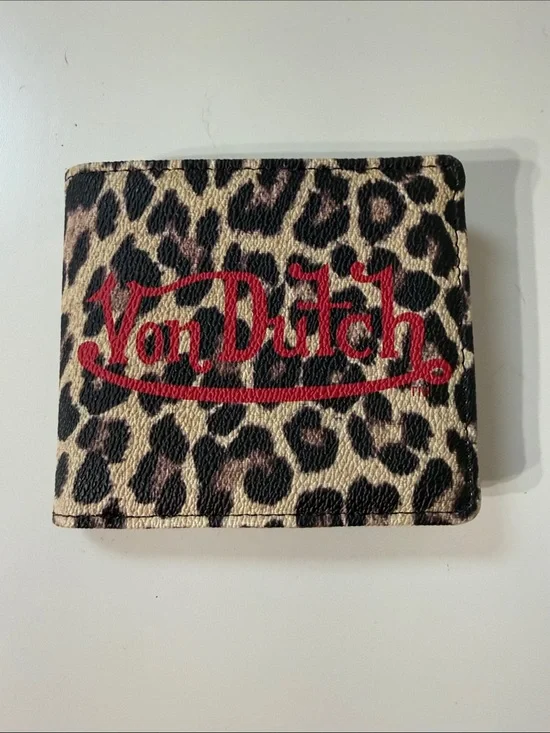 Von Dutch Leopard Print Wallet with Red Logo