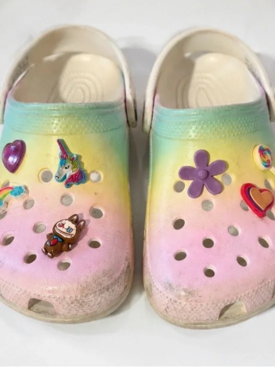 Kids Rainbow Pastel Slip-On Crocs- Pink, Yellow & Green