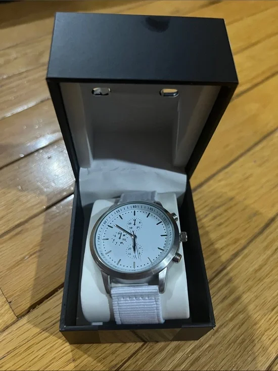 Men's White Dial Watch with White Nylon Strap