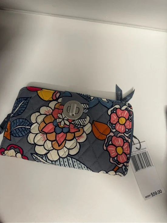 Gray Floral Quilted Turn-Lock Wallet