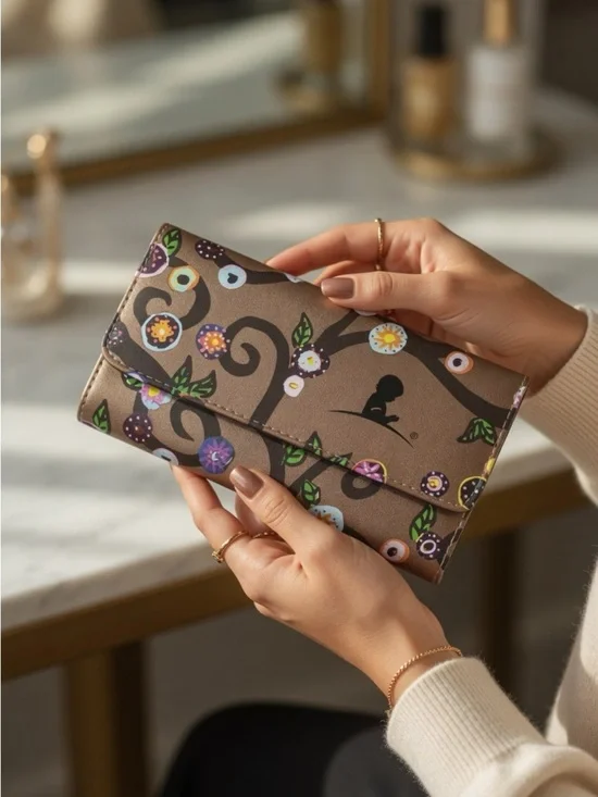 St Jude Rose Metallic Gold Trifold Travel Jewelry Pouch Flower Vine 4”x8”