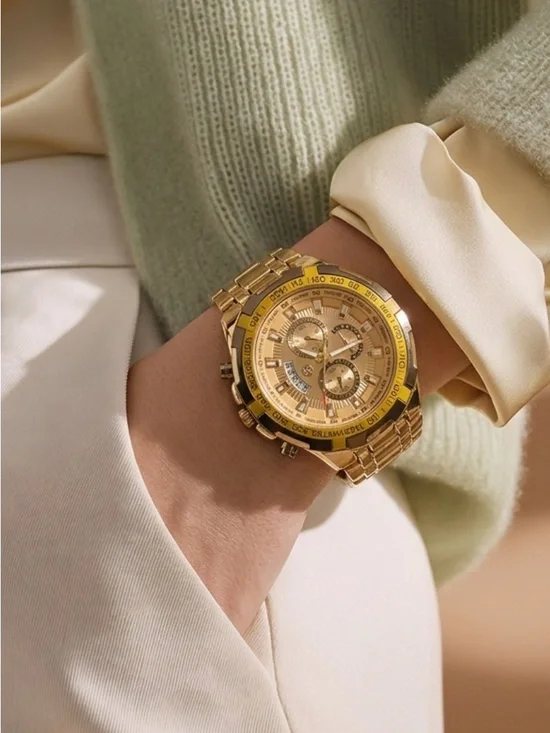 AJ Sports Master Men's Gold-Tone Watch - Yellow Dial | Water Resistant