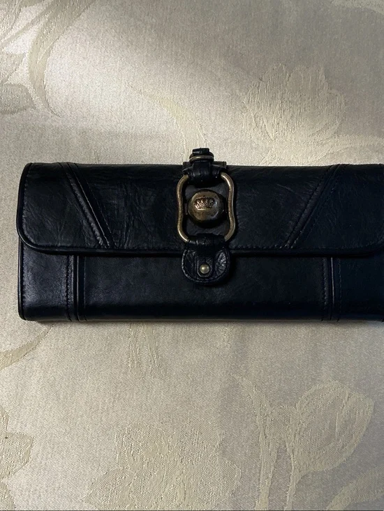 Juicy Couture VINTAGE Black Leather Clutch Wallet with Brass Hardware