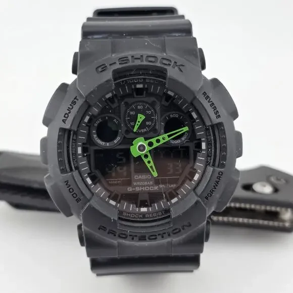 Casio G-Shock GA-100C 5081 Black Green Analog Digital Watch WR20BAR Working