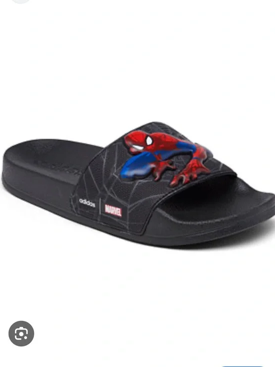 adidas Kids Black Slides with Red & Blue Spider-Man Graphic