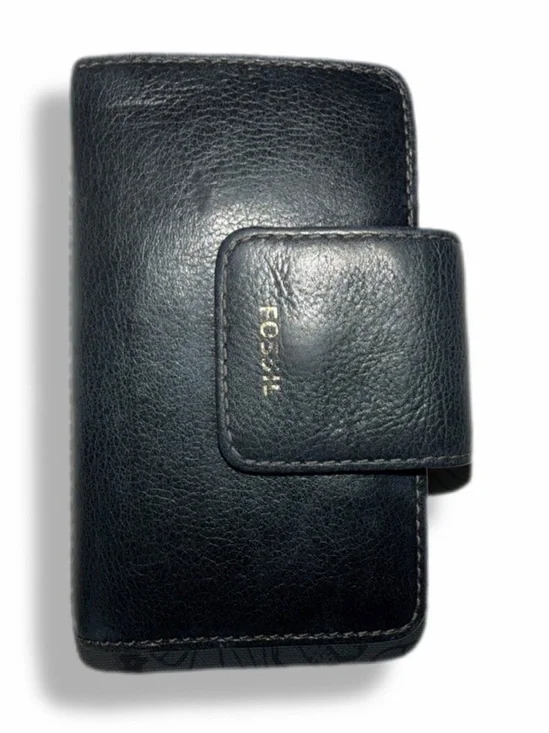 Fossil Navy Blue Leather Tab Wallet Zip Coin Pocket Card Organizer
