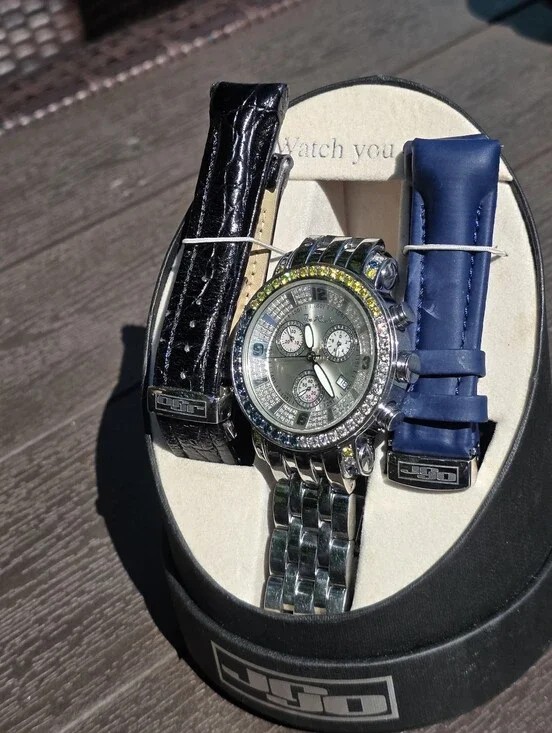 Joe Rodeo Mens JOJO  MULTI COLOR DIAMOND Silver Chronograph Watch