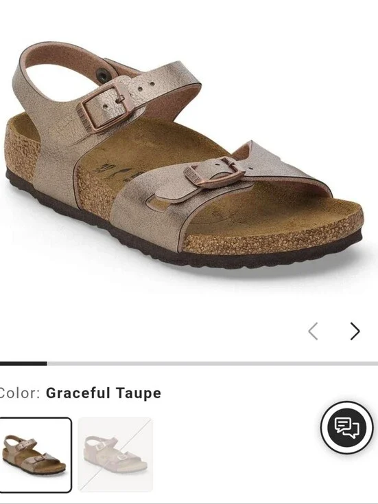 Birkenstock Rio Kids in Birko-Flor Graceful Metallic Taupe NEW Sz 34 sz 3-3.5