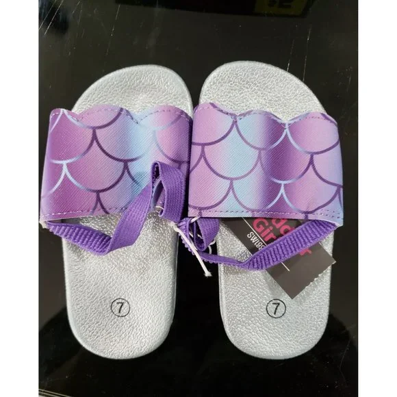 Swiggles Size‎ 7 girls  mermaid Scale Sandals New flip flops silver purple