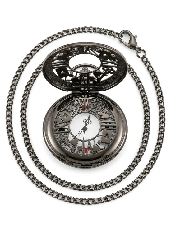 Black Gunmetal Pocket Watch Pendant with Chain