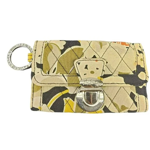 Vera Bradley‎ Tri Fold Wallet ID Easy Look on Back Dogwood Black Yellow