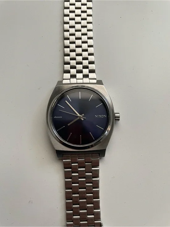 Nixon Silver Bracelet Watch with Navy Blue Dial