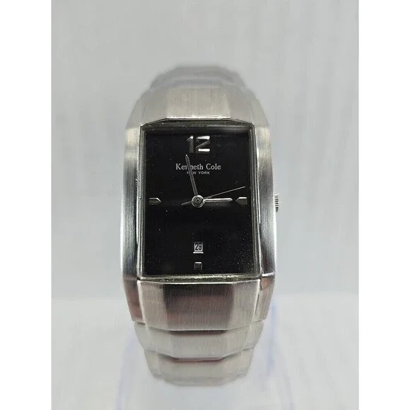 Mens Kenneth Cole Watch 26mm Silver Tone Date New Battery 9275-01-KC3269