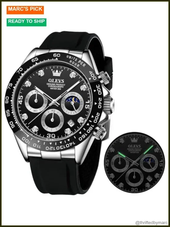 Business Diamond Moon Phase Chronograph Dress Watch Waterproof Analog Quartz