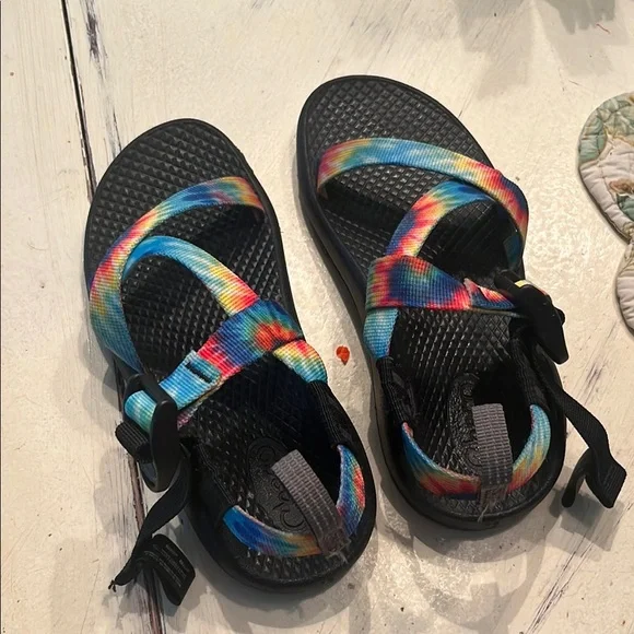 Chaco Kids Rainbow Tie-Dye Strapped Sandals with Black Sole