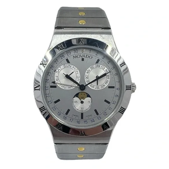RARE Movado Triple Date Calendar  Watch 80-84-860V81 32mm W/ Original Box & Card