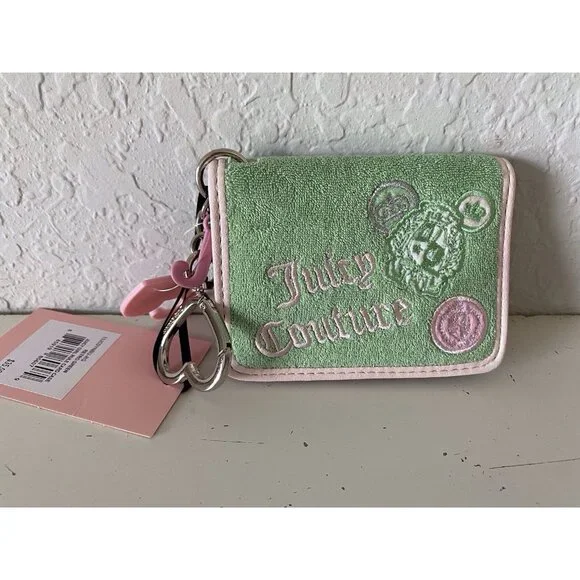 Juicy Couture Retro Green Juicy Girl Rule Card Case Wallet Patches FOB‎ & Charm