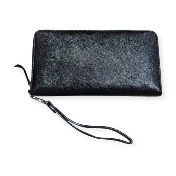 Halogen Black Saffiano‎ Leather Wristlet Large Wallet