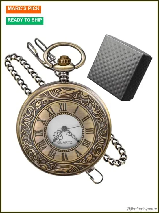 Vintage Steampunk Pocket Watch Roman Numeral Dial Chain Gift Case