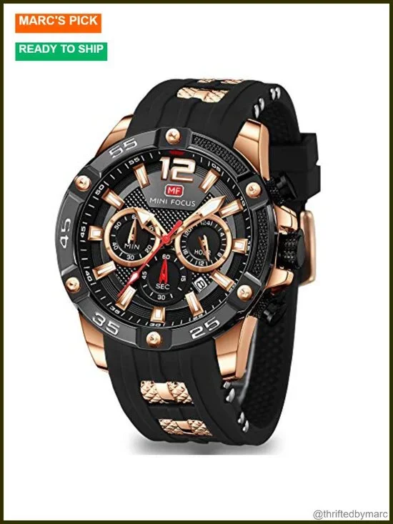 Men's Chronograph Wrist Watch with Silicone Band, Waterproof, Luminous, Calendar