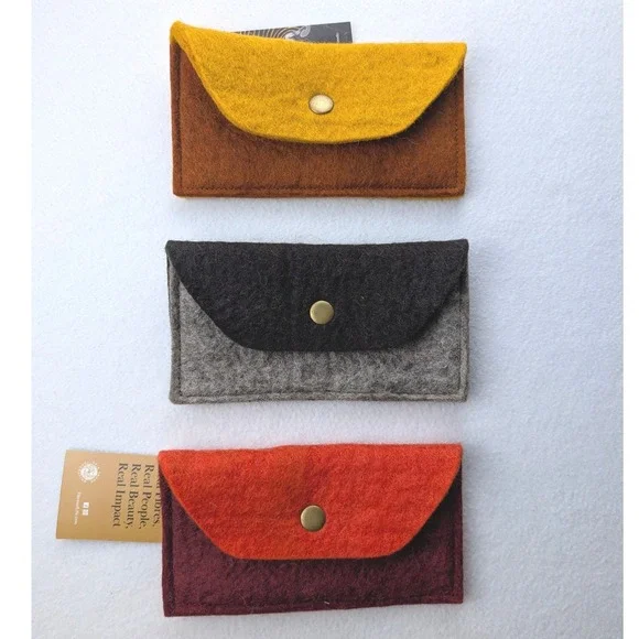 Fibres of Life Felted Wool Envelope Pouch Fair Trade Snap Closure Wallet Case 3