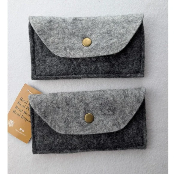 Fibres of Life Felted Wool Pouch Set Fair Trade Gray Snap Wallet 2pc SKU 111