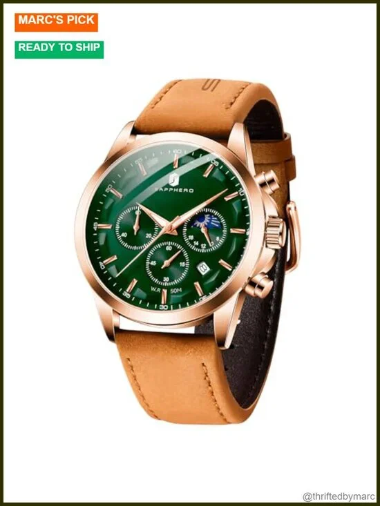 Chronograph Watch with Date Dial, Waterproof Luminous, Stainless Steel Case,