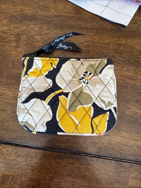 Vera Bradley Yellow, Black & Cream Quilted Floral Coin Pouch