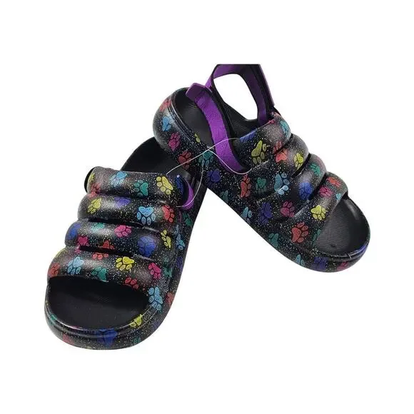 Kids unisex size 9 youth rainbow multicolor adjustable slide sandals botique NEW