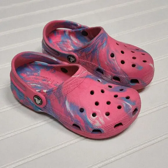 Crocs Classic Marbled Kids Clogs Sandals Size 1 Kids Pink