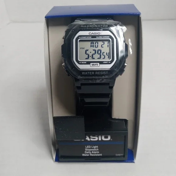 Casio F108WHC-1A, Digital Chronograph Watch, Black Resin, Alarm, 7 Year Battery
