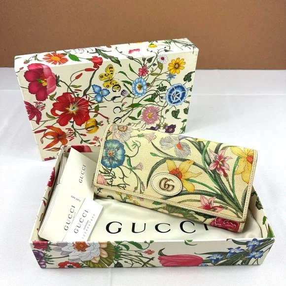 Gucci Flora Canvas Marmont Long Wallet on Chain Limited Edition w/Box & Dust Bag