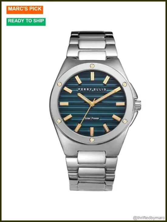 Solar Powered Mens Watch Alloy Bracelet Water Resistant Analog 42mm
