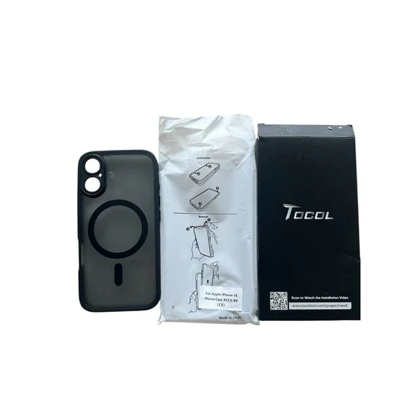 TOCOL Iphone 16 Black Magnetic Black Magsafe Compatible Case Matte Translucent