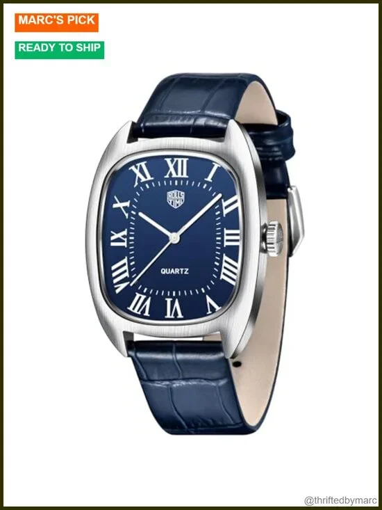 Square Men's Watch VH31 Quartz Movement Stainless Steel Leather Strap Business