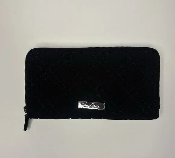 Vera Bradley Classic Black Quilted Cotton Zip-Around Wallet Black 8” x 4.5”