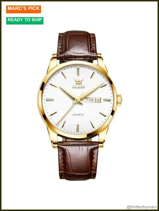 Men's Casual Leather Watch Analog Stainless Steel Waterproof Luminous Day Date