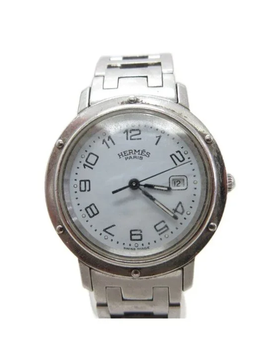 Hermes Clipper Watch Quartz Stainless Steel Confirmed Silver