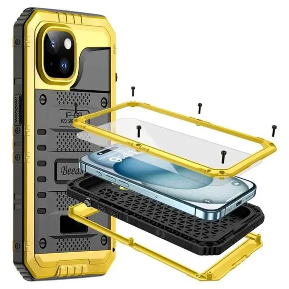 Beeasy iPhone 16 Pro Waterproof Case Heavy-Duty Shockproof Rugged Cover Yellow