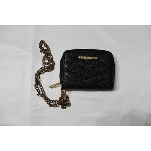 Rampage Black Quilted Chevron Zip Around Wallet with Detachable Chain Strap‎ Y2K