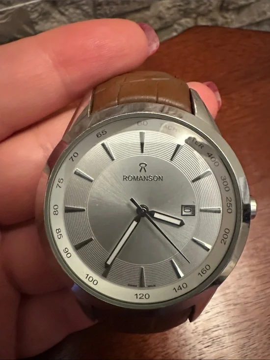 Men’s Silver Dial Brown Leather Strap Watch