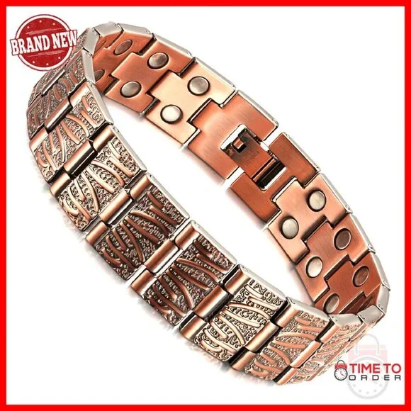 Men's Pure Copper Magnetic Bracelet Adjustable 21cm Tree of Life Design